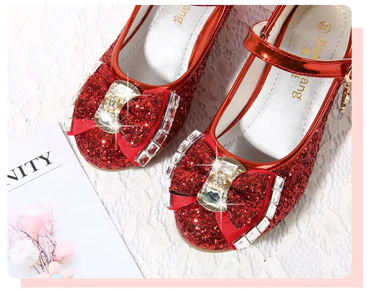 Children Princess Sandals Kids Girls Wedding Shoes High Heels Dress Shoes Bowtie Purple Pink Blue Silver Shoes For Girls