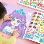 Stickers Book Handicrafts Creative Kids Stickers 15 Pages Toy Puzzle Reusable for Girls Cartoon Princess Make A Face Stickers