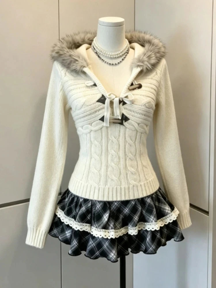 Preppy Style Sweet Knitted Sweater 2000s Aesthetic Gyaru Chic Korean Y2k Jumper Sweater Long Sleeve Coquette Knitwears