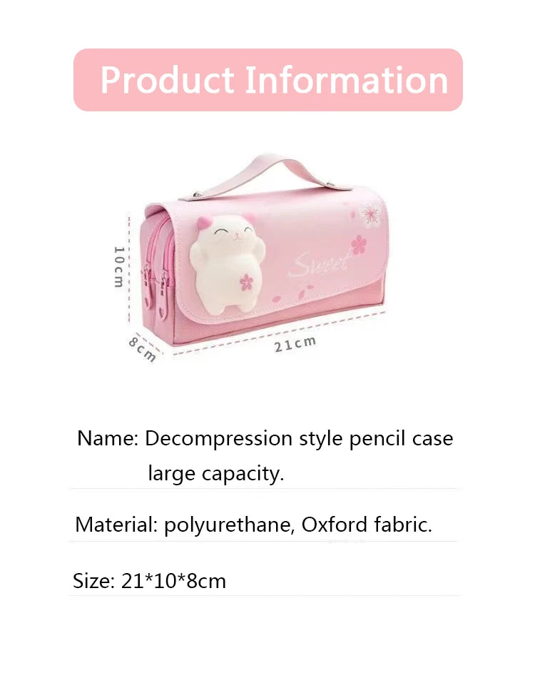 Cute Decompression Pencil Case Large Capacity Storage Bag Back to School Supplies Kawaii Korean Stationery Pen Cases