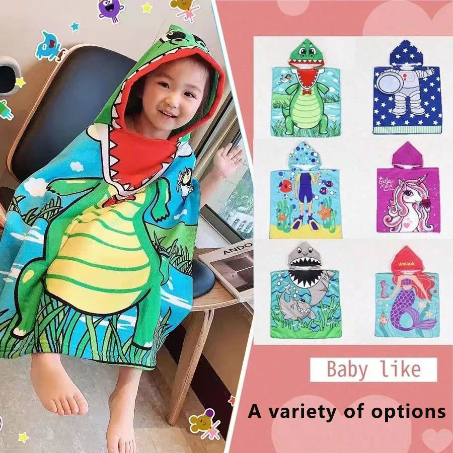 1 Pack of Cartoon Hooded Poncho Bath Towels for Children Aged 2-7, Made of Polyester Fiber with Strong Water Absorption, Cartoon-Themed Bath Towel, Suitable for Beach Trips, Bathroom Supplies