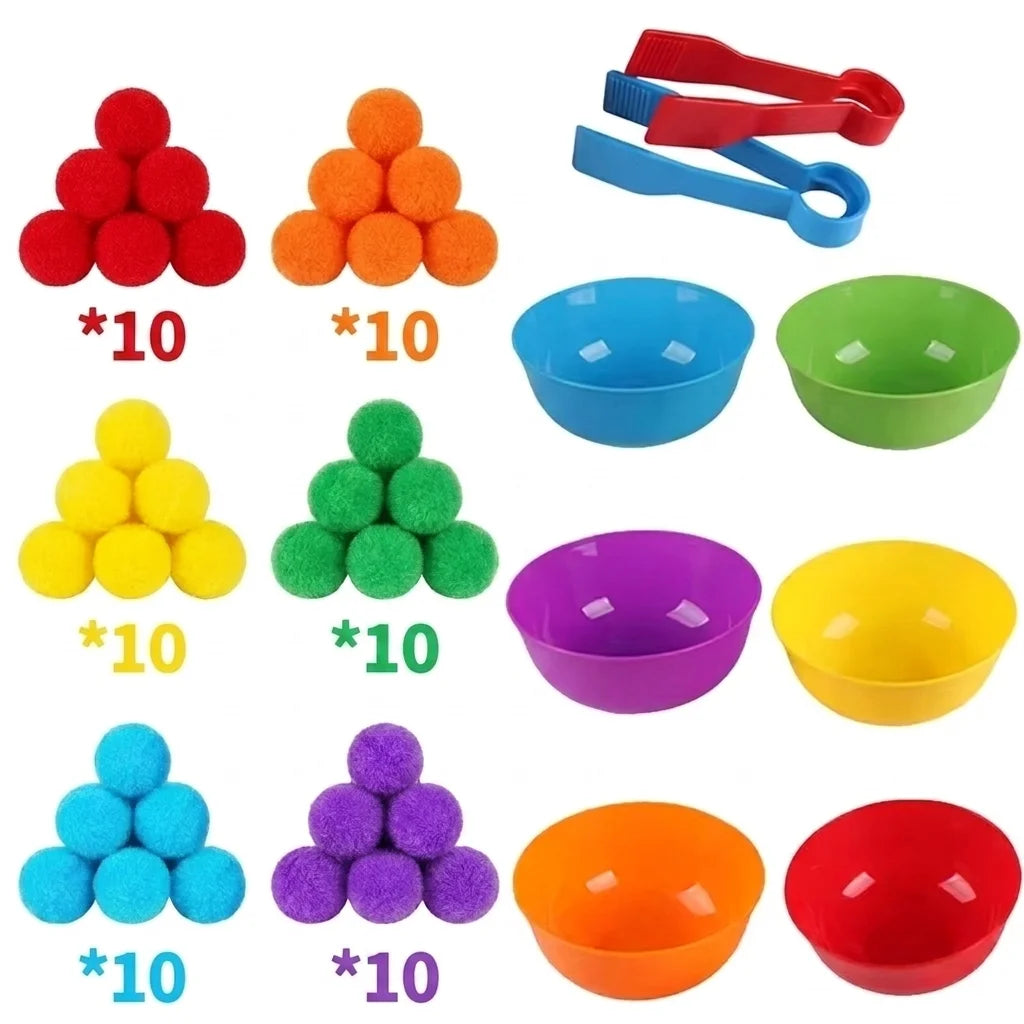 Kids Sorting Counting Toys Rainbow Color Classification Bowls Set