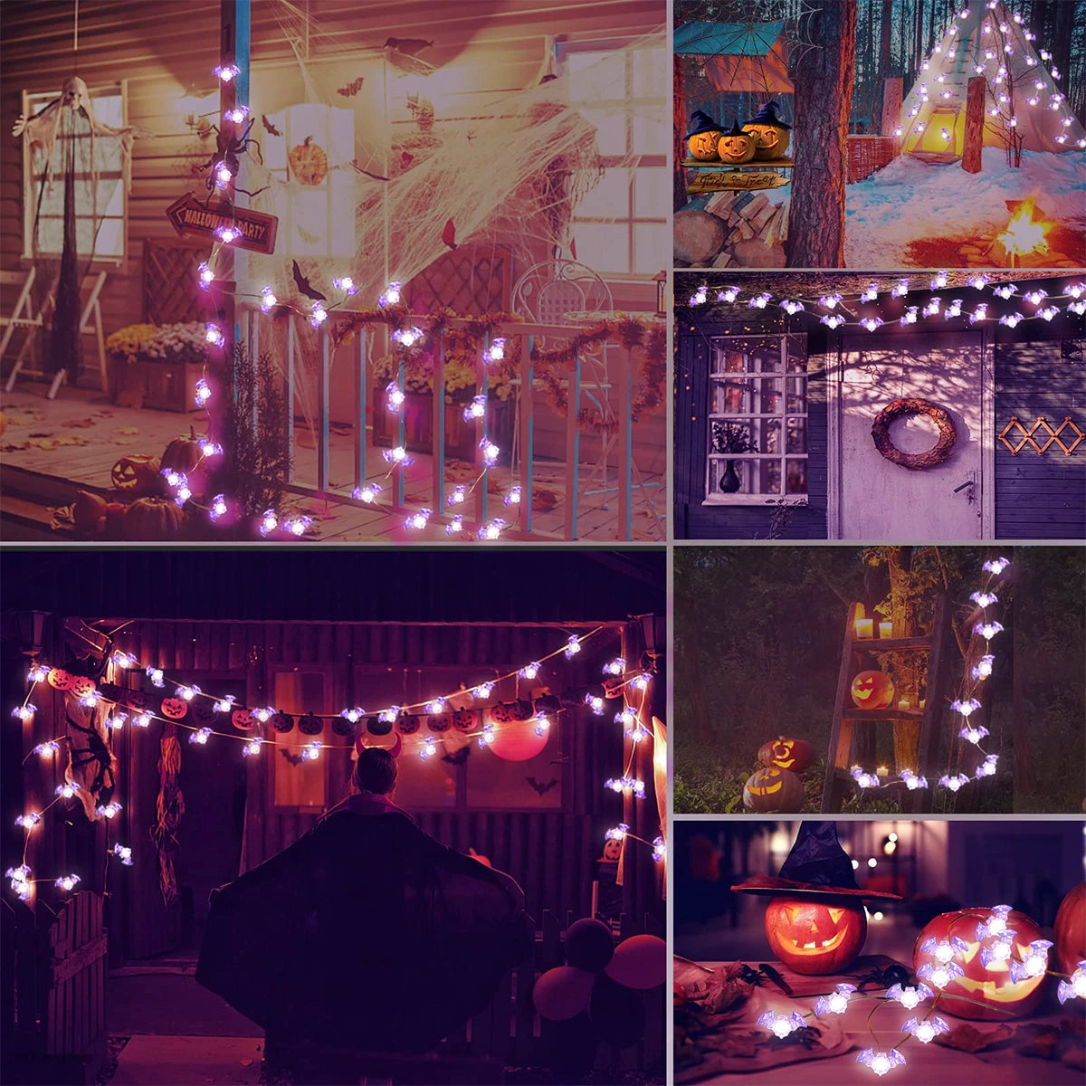 1pc 20/30 LED Halloween Bat Copper Wire String Light Battery Powered Purple Bat Fairy Lamp For Home Bedroom Festival Party Decor