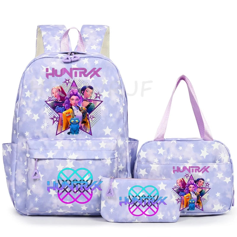 3Pcs/Set KPop Demon Hunter School Bags Girls Teens Rumi Mira Zoey Youth School Backpack Travel School Students Laptop Backpack