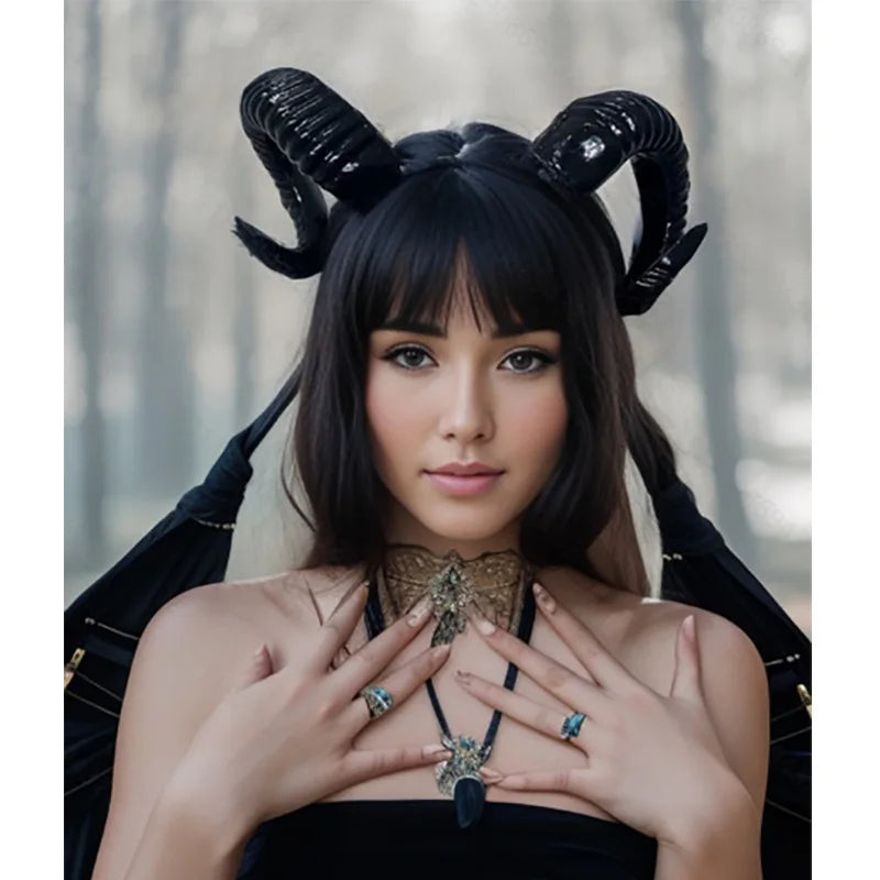 Black Demon Horn Headdress Cosplay Headwear Gothic Animal Sheep Devil Horns Headband Halloween Carnival Party Costume Props