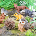 Oenux Mini Wild Forest Animals Insect Dinosaur Model Owl Fox Squirrel Hedgehog Fox Frog Figurines Cake Toppers Kid Toy Gift