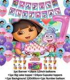 Cartoon-Dora-The-Explorer Theme Kids Birthday Party Digital Balloon Banner Background Cake Topper Decoration Supplies Baby Gifts