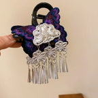 New Chinese Style Kniting Butterfly Hair Claws Women's Purple Long Flower Tassel Shark Grab Clips Vintage Hanfu Headpiece W