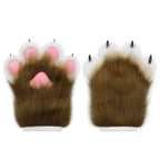 Furry Faux Fur Fox Cat Paws Gloves Animal Fursuit Mittens Halloween Christmas Cosplay Costume Props