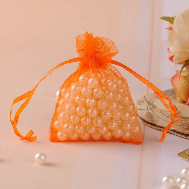 100pcs 7x9cm 10x12cm Colorful Organza Bag Packing Bag Sachet Organza Gift Bags For Jewelry Wedding Party Decor Drawstring Pouche