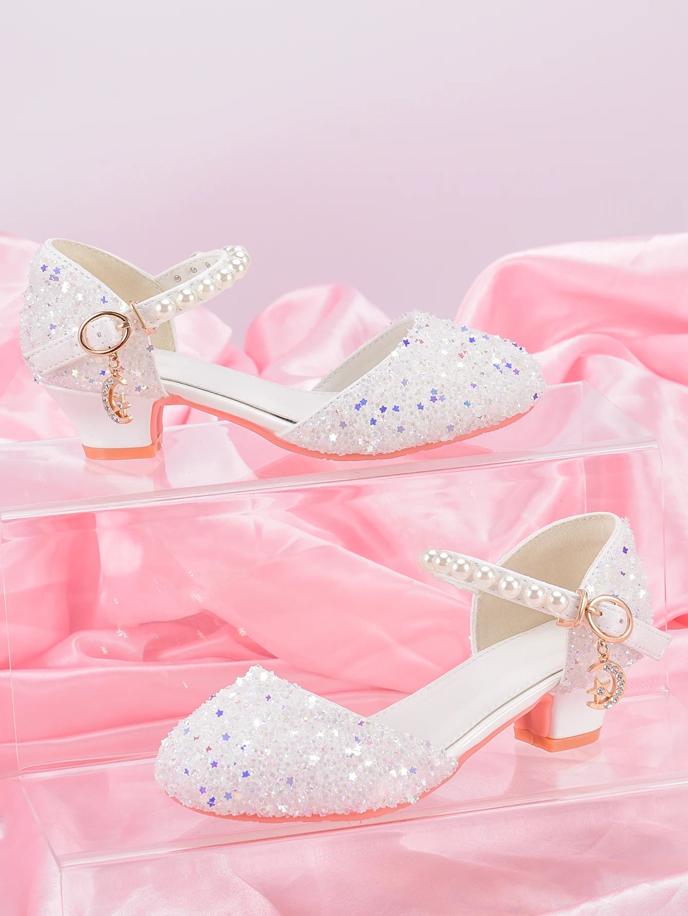 Girls Princess Party Heels Shiny Star Dress Shoes for Kids