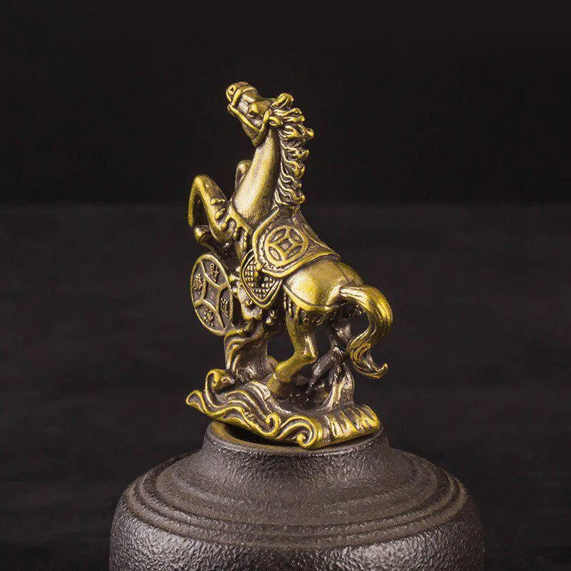 Brass Horse Step on Coins Lucky Statue Feng Shui Desk Ornament Zodiac Animal Figurines Miniatures Pure Copper Crafts Collections