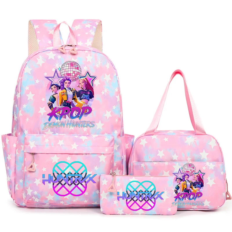 3Pcs/Set KPop Demon Hunter School Bags Girls Teens Rumi Mira Zoey Youth School Backpack Travel School Students Laptop Backpack