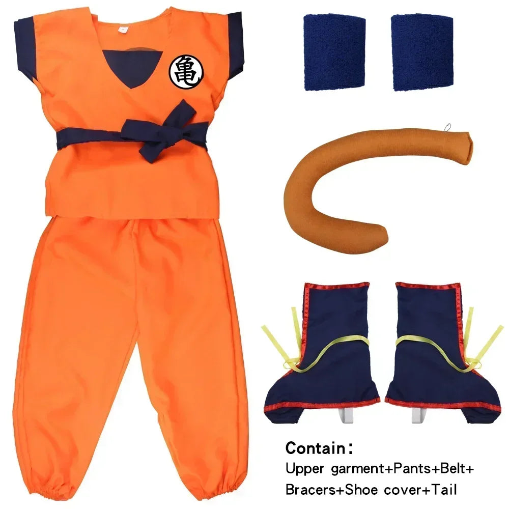 Halloween Adult Kids Suits Son Goku Gui Carnival Anime Cosplay Holiday Costumes Tail  Wrister Wig Blue Gold Children Dress Up