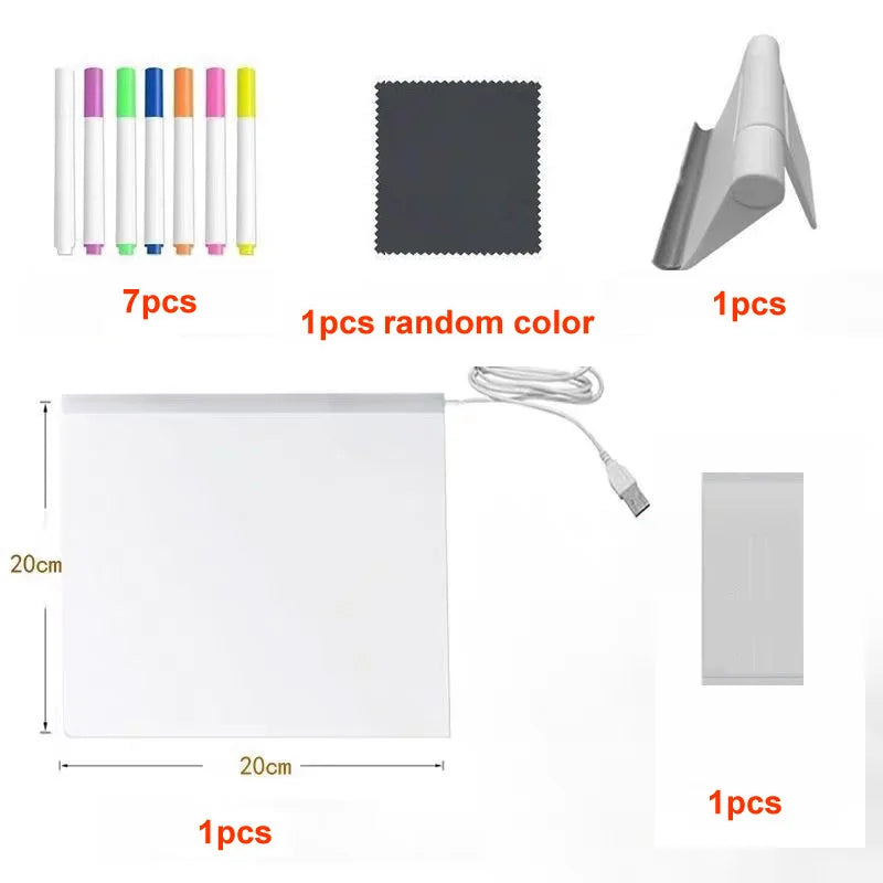 Light Up Acrylic Message Board Rewritable DIY Children's Glowing Drawing Board Message Lamp With 7 Colorful Pens