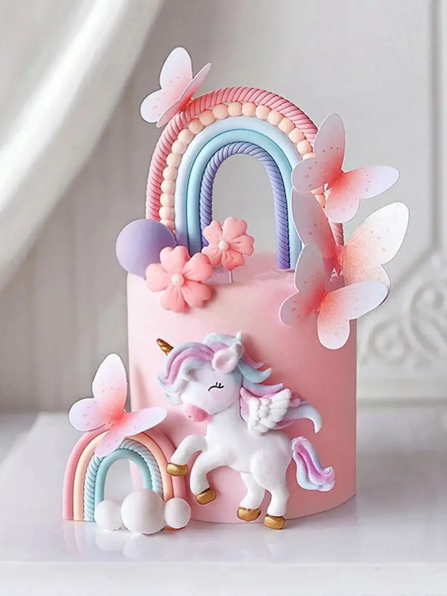 Butterfly Rainbow Unicorn Cake Topper Birthday Party Decor Girl Cake Kids Unicorn Birthday Baby Shower Rainbow Cake Decoratings