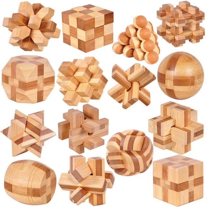 Wooden Kong Ming Lock IQ Brain Teaser Puzzle Toy