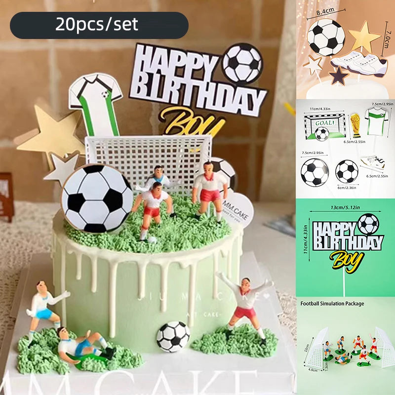 Football Boy Cake Topper Soccer Player Doll Decor for Birthday Party Sports Theme Childrens Celebration Supplies Cupcake Decor