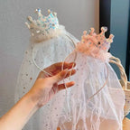 Princess Crown Veil Headband for Girls Sparkly Dress Up Party Accessory