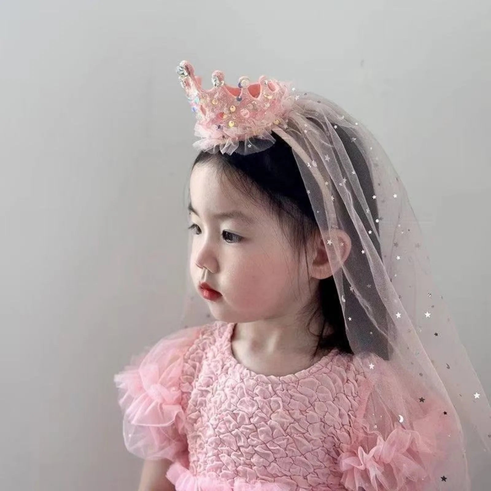 Princess Crown Veil Headband for Girls Sparkly Dress Up Party Accessory