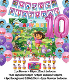 Cartoon-Dora-The-Explorer Theme Kids Birthday Party Digital Balloon Banner Background Cake Topper Decoration Supplies Baby Gifts