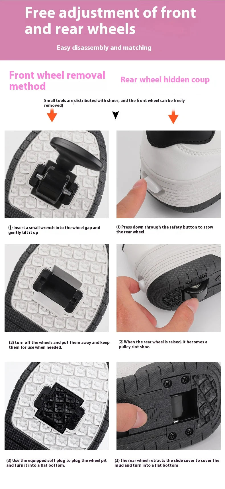 Girls Retractable Roller Shoes Breathable Walking Sneakers