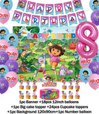 Cartoon-Dora-The-Explorer Theme Kids Birthday Party Digital Balloon Banner Background Cake Topper Decoration Supplies Baby Gifts