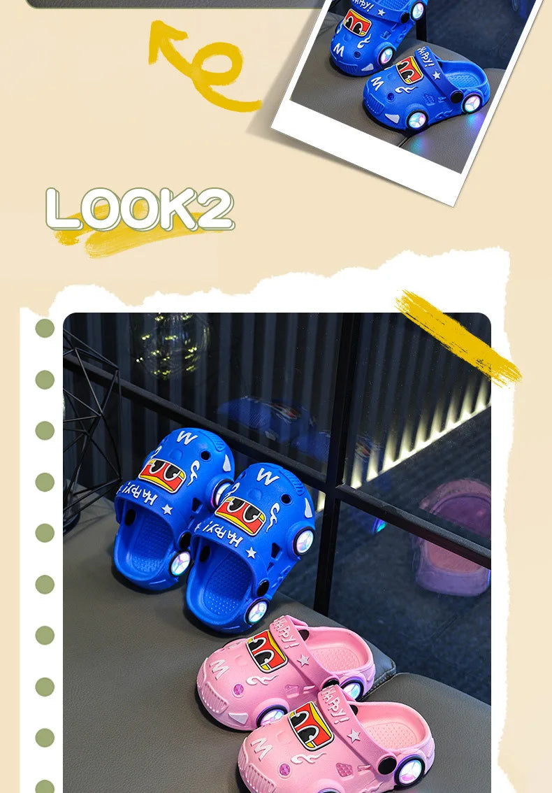 New 2026 Kids Glowing Slippers Summer Outdoor Two-Way Wear Anti-Slip Cute Small Children Sandals Boys Slip-On Home Slippers
