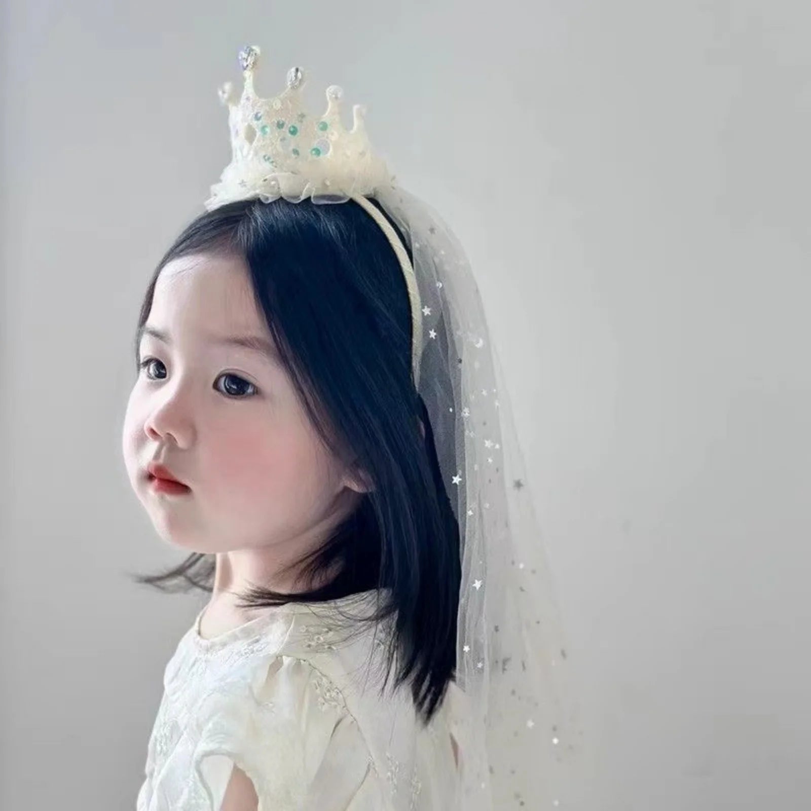Princess Crown Veil Headband for Girls Sparkly Dress Up Party Accessory