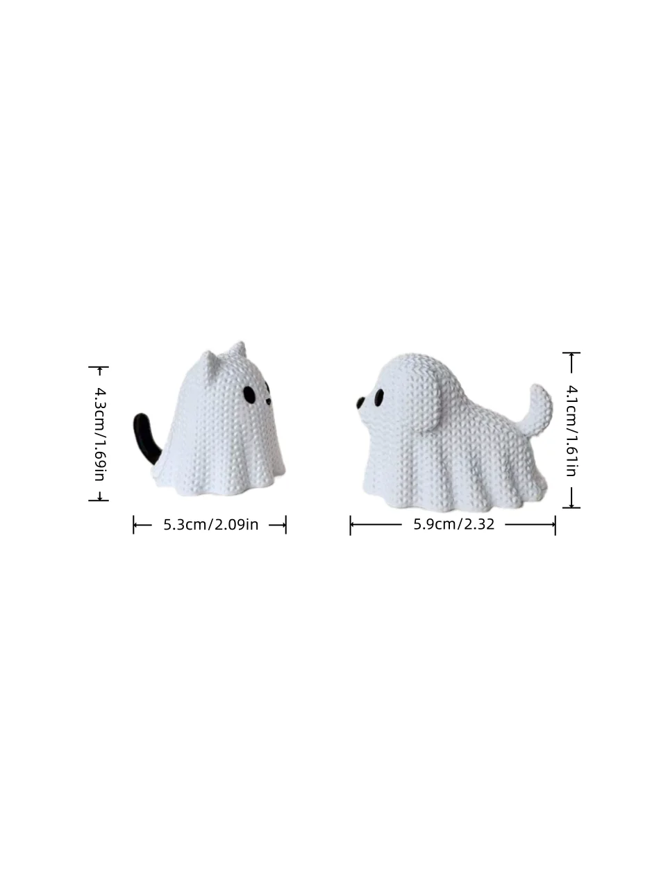 2 pieces - Ghost Cat and Ghost Dog holiday statue decorations, made of plastic, Halloween gifts, funny birthday presents, desktop decorative ornaments, party favor fillers