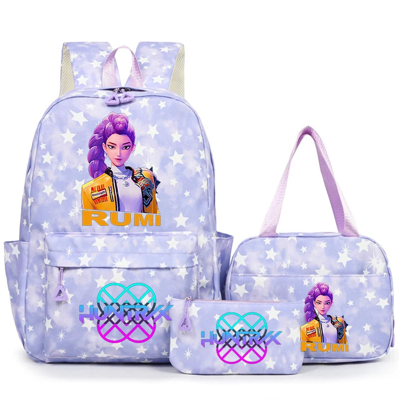 3Pcs/Set KPop Demon Hunter School Bags Girls Teens Rumi Mira Zoey Youth School Backpack Travel School Students Laptop Backpack
