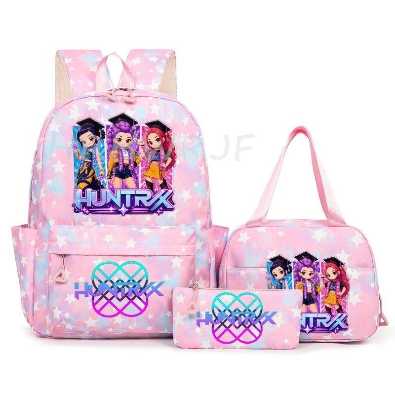 3Pcs/Set KPop Demon Hunter School Bags Girls Teens Rumi Mira Zoey Youth School Backpack Travel School Students Laptop Backpack