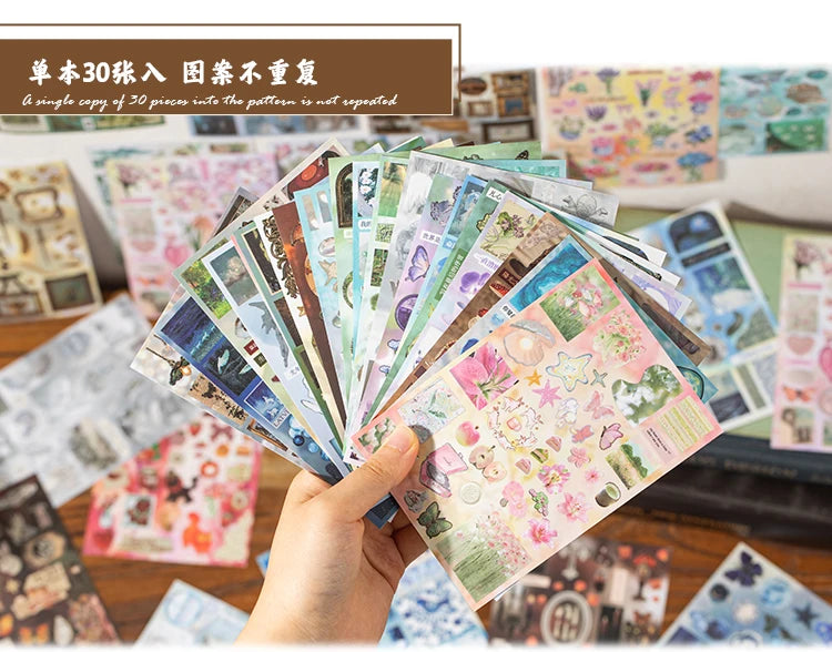 TIANZI 30/60 Sheets Cute Die cut Stickers book Retro Cartoon Handmade Scrapbooking Handbook Material Phone Stickers Kids Gift