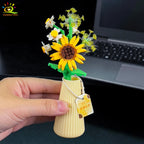 HUIQIBAO MOC Flower with pot Micro Building Block Sunflower Mini Model Bricks set Flowers Toys for Adults home Desk Decoration