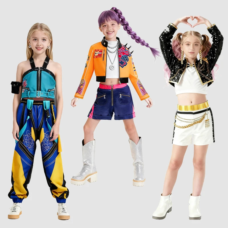 Anime-Inspired Halloween Cosplay Costume Set for Girls – K-Pop Stage Performance Outfit with Accessories
