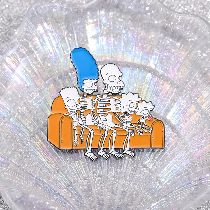 Animated Sitcom Punk Skull Brooch Enamel Pins Funny Cartoon Metal Brooches Backpack Lapel Badges Accessories Gift for Friends