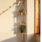 1/2/3-tier Floating Wall Shelf Wood Triangle Corner Display Stand Boho Home Decoration Living Room Bedroom Wall Hanging Decor