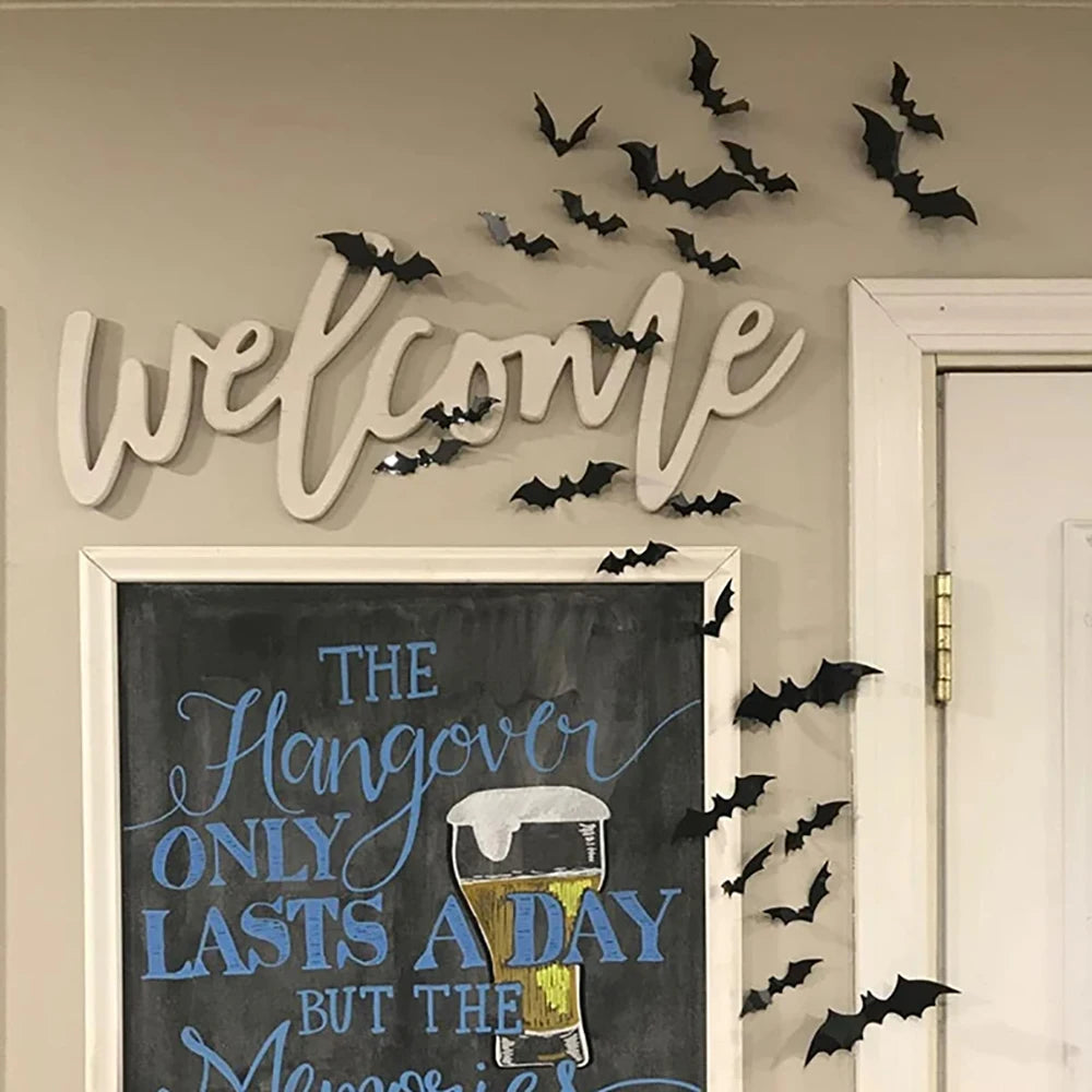 Halloween Bats Decorations,3D Pvc Bat on The Wall,Black Bats Wall Stickers,Halloween Scary Props