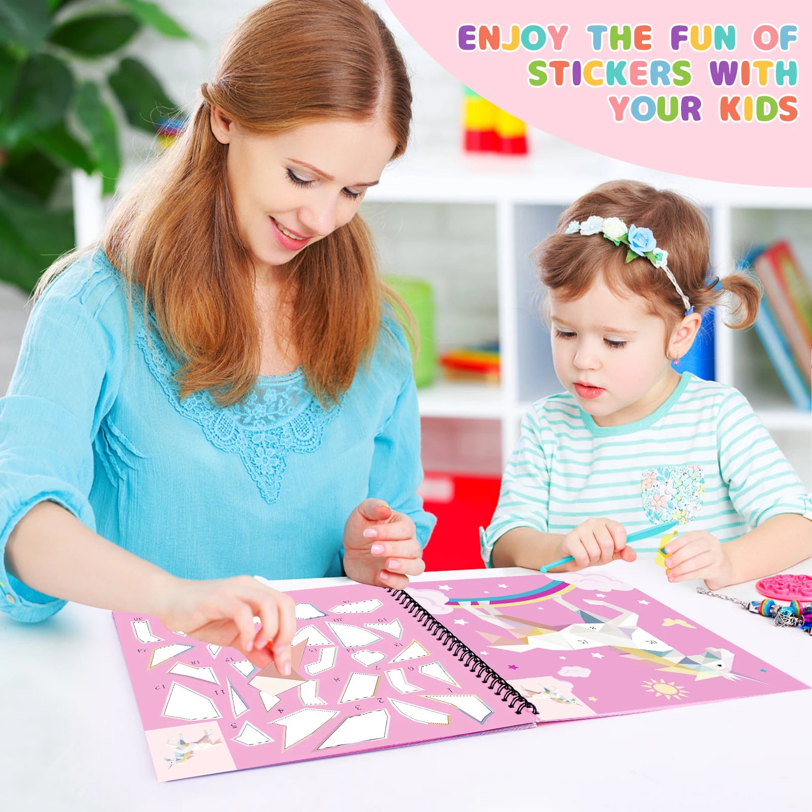1-6PCS Sticker Book For Kids Unicorn Sticker Paint Book Mermaid Children's Sticker By Number For Birthday Gift Girls Stationery