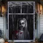 Scary Halloween Curtain Window Banner Horror Hanging Cloth Family Party Decoration Witch Zombie Ghosts Super Terrifying Backdrop