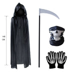 Terror Stitch Halloween Party Cosplay Children Adult Death Black Cloak, Halloween Death Skull Skeleton Ball Costume Prop Set