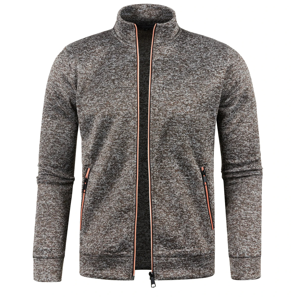 Autumn and Winter Men's New Long Zipper Color Block Sweater Sleeves Thin Plush Sweater Jacket Casual Slim Fit Comfortable Coat