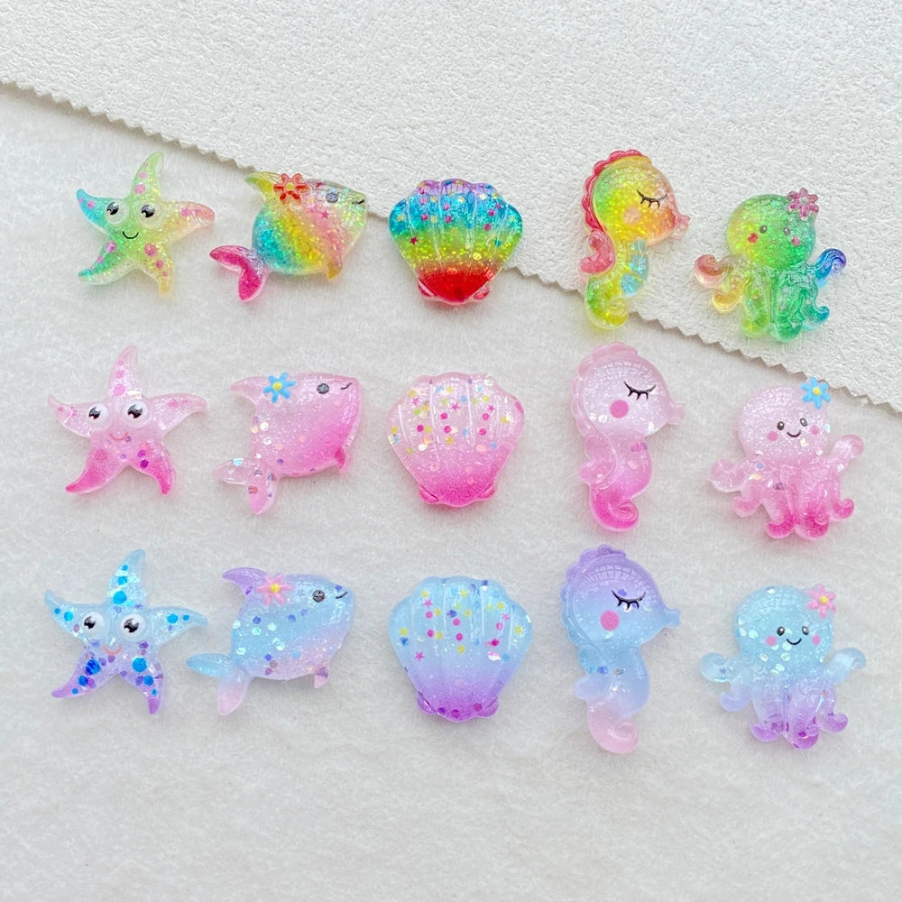 20Pcs Cute Resin Cartoon Shell, Starfish, small fish, seahorse, for Scrapbooking, Wedding Decor & DIY Jewelry Making Accessories