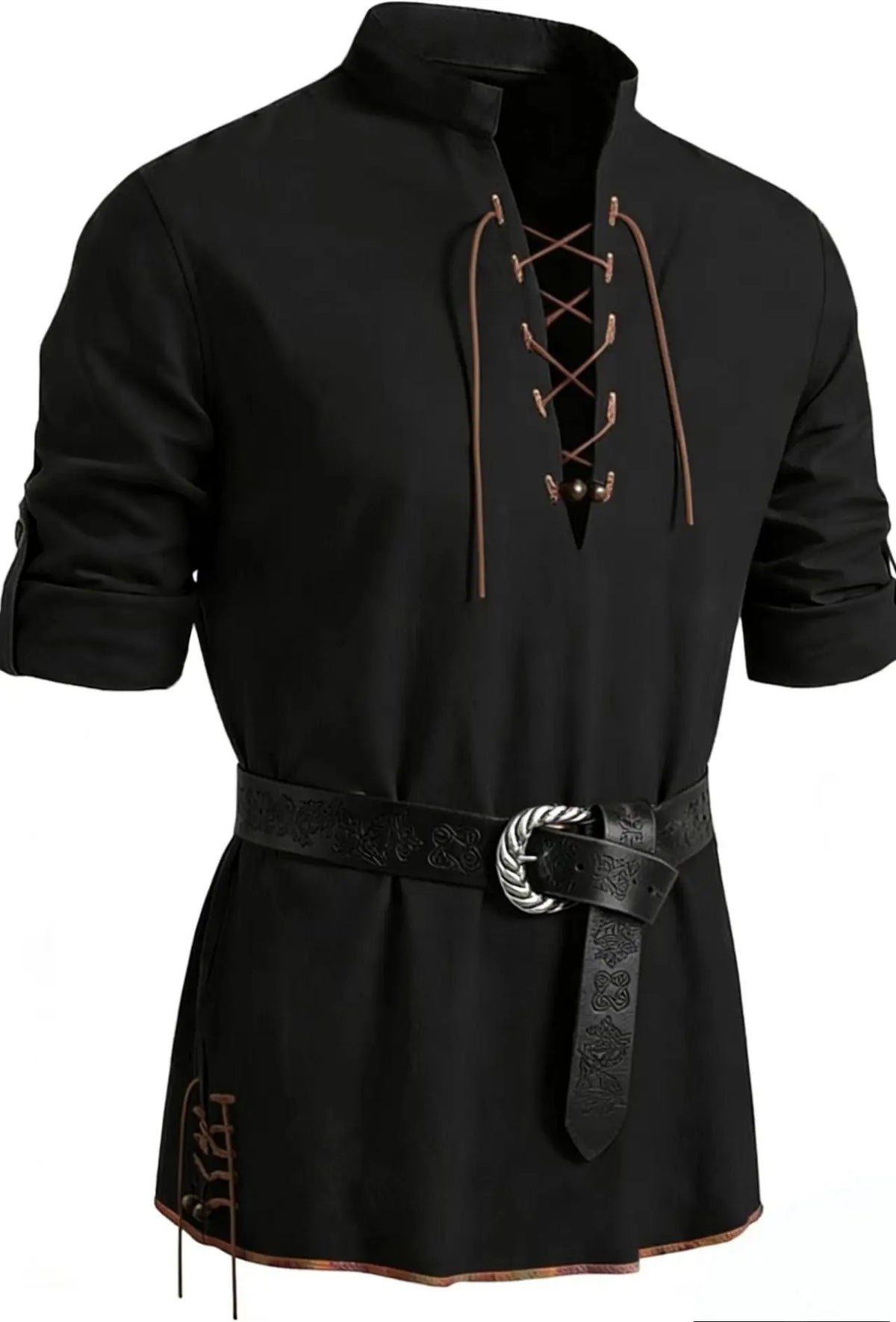 Runcati Mens Medieval Pirate Shirt Cotton Retro Lace Up Renaissance Shirts Viking Long Sleeve Halloween Costume Tops