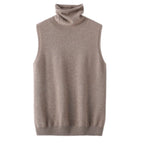 Women 100% Merino Wool Sleeveless Pullovers Turtleneck Sweater Waistcoat Wool Knitwear Spring Autumn Winter Fashion Vest Tops