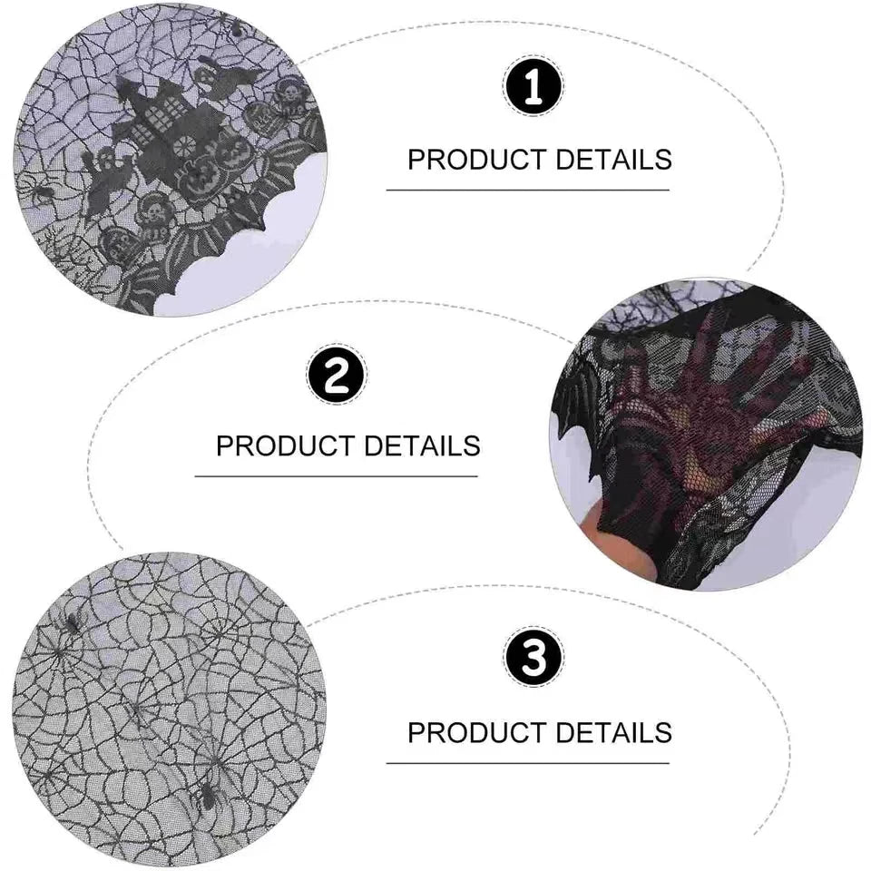 1 Pcs of Halloween Lace Tablecloth Spider Web Skull Pattern Rectangular Shape for Party Decoration Haunted House Pumpkin Design