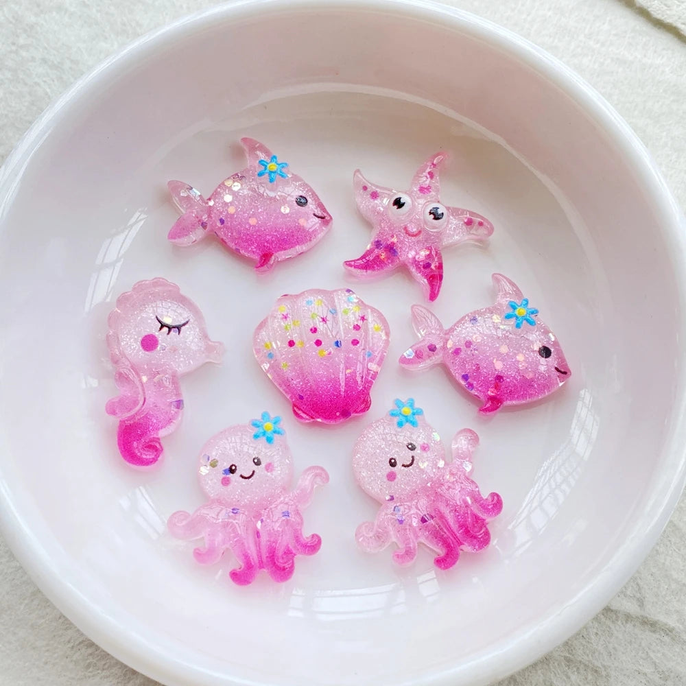20Pcs Cute Resin Cartoon Shell, Starfish, small fish, seahorse, for Scrapbooking, Wedding Decor & DIY Jewelry Making Accessories