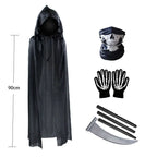 Terror Stitch Halloween Party Cosplay Children Adult Death Black Cloak, Halloween Death Skull Skeleton Ball Costume Prop Set