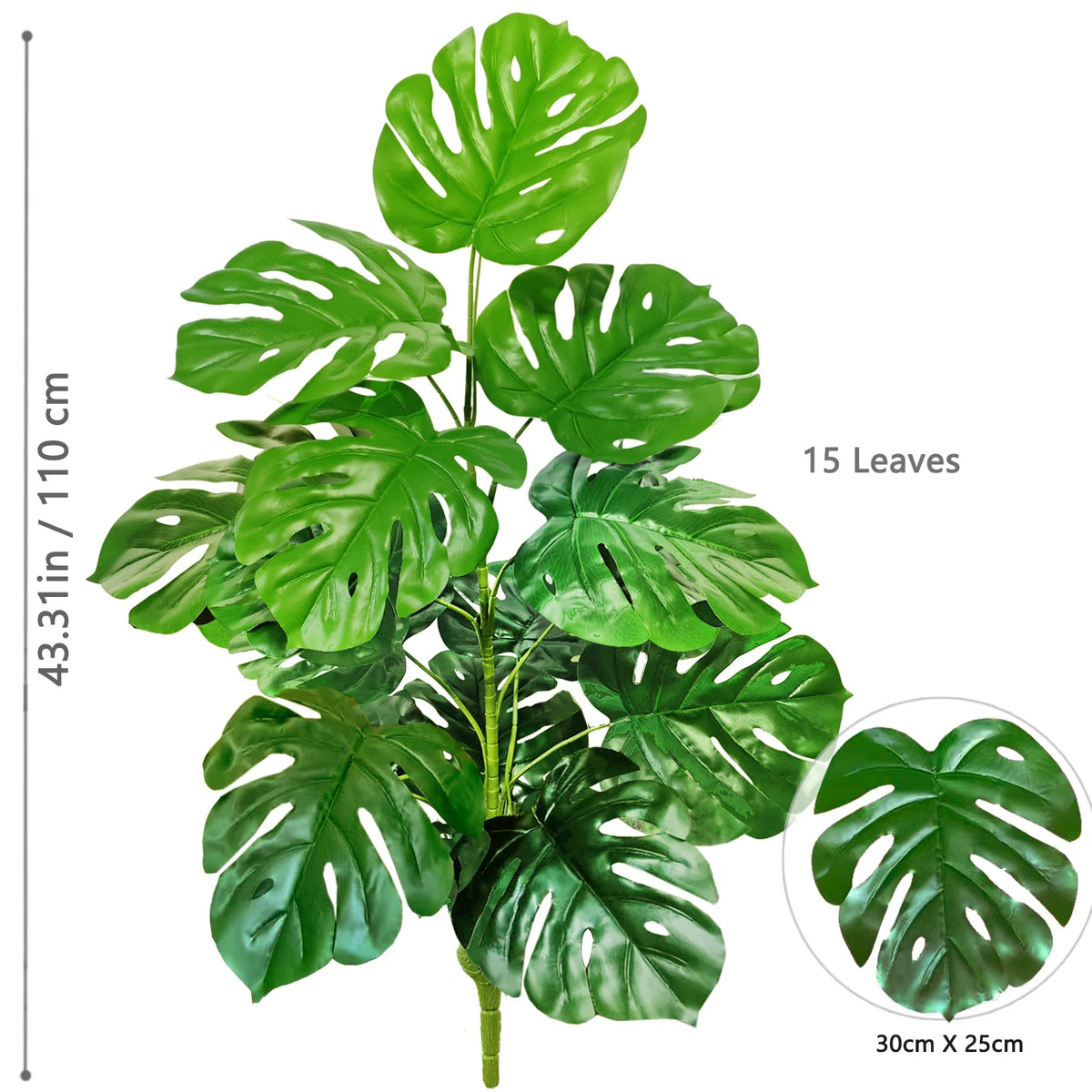 40-130cm（51.18in） Artificial Monstera Plant Fake Palm Tree Plastic Turtle Leaf Green Plant for Home Garden Room Office Decor