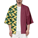 Anime Character Kamade Zezeko Pink Women's Kimono Cardigan Summer Kamado Tanjirou Green Black Checkered Men Japanese Haori Coat